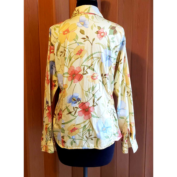 Liz Claiborne/ Liz wear cotton size 8 yellow long sleeve button up woven top - Picture 4 of 5